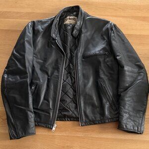 Schott NYC Black Quilted-Lined Leather Bomber Jacket